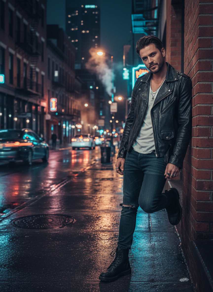 Classic Leather Jacket & Denim