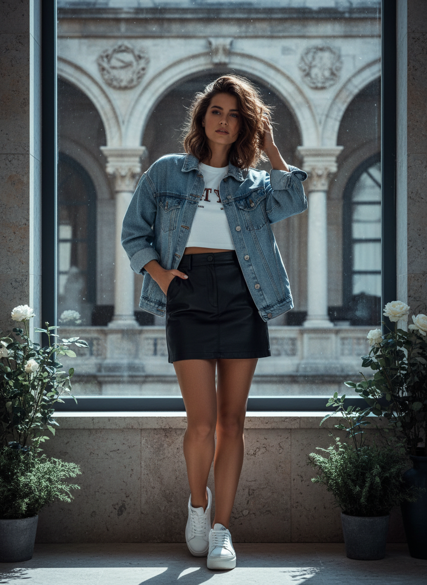 Denim Jacket & White Sneakers