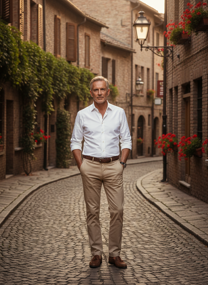 Crisp White Shirt and Chinos Outfit