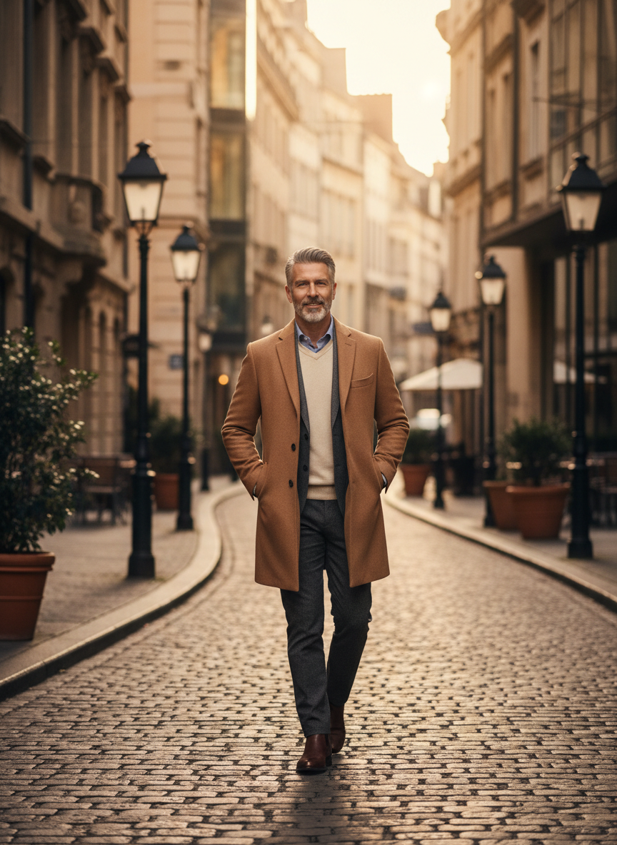 Camel Coat with Simple Layers