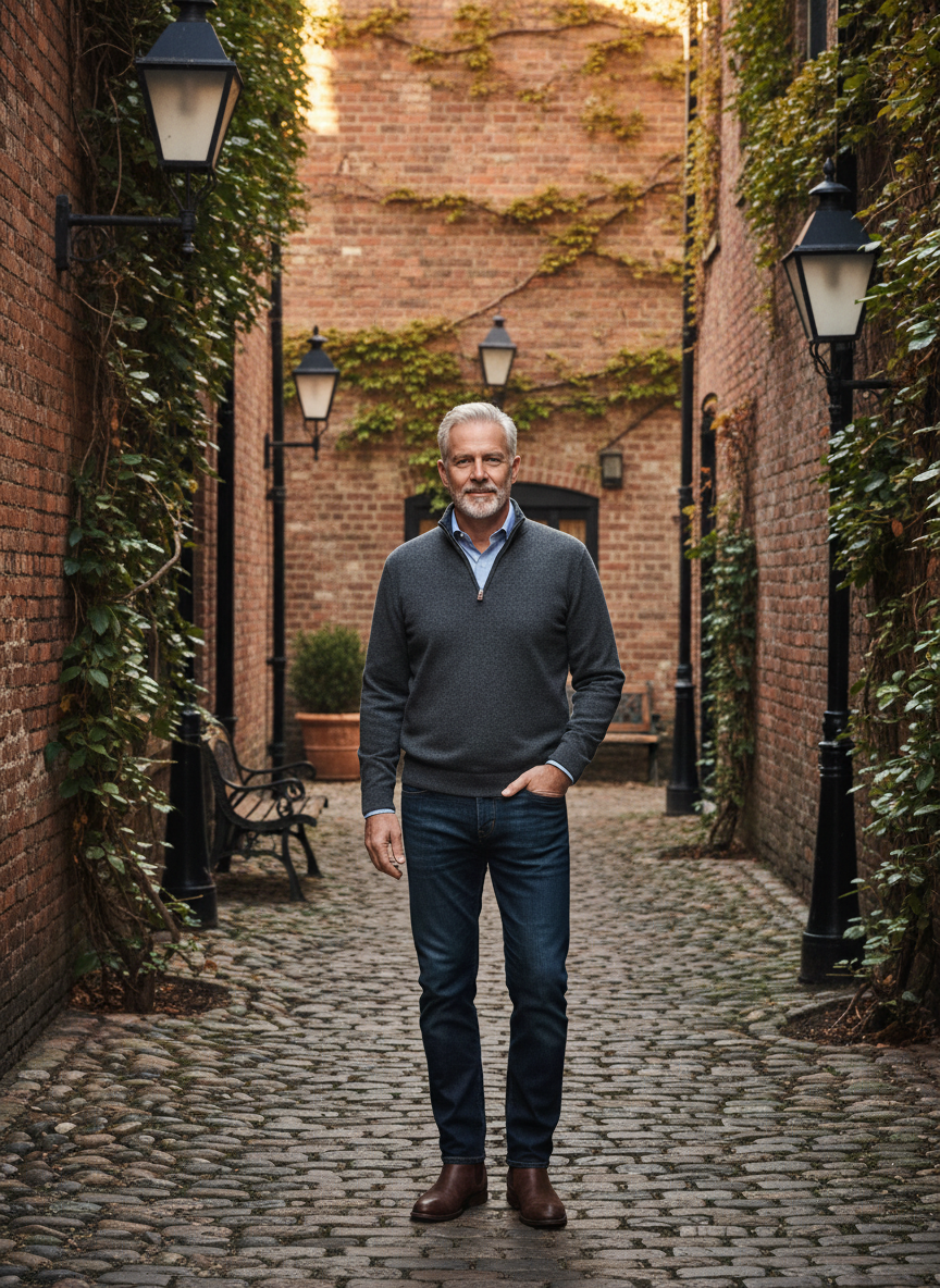 Quarter-Zip Pullover with Jeans