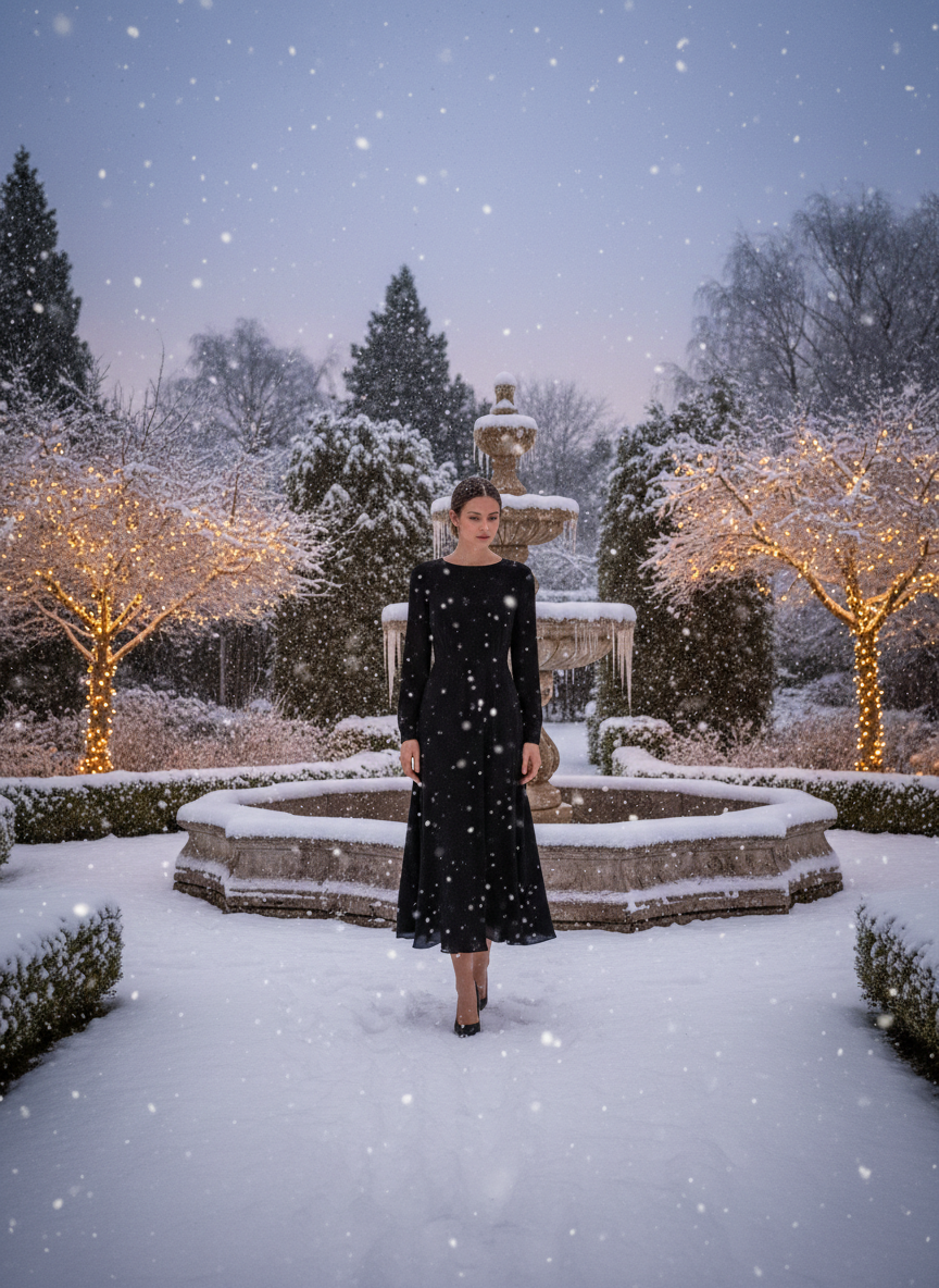 Classic Black Long Sleeve Midi Dress