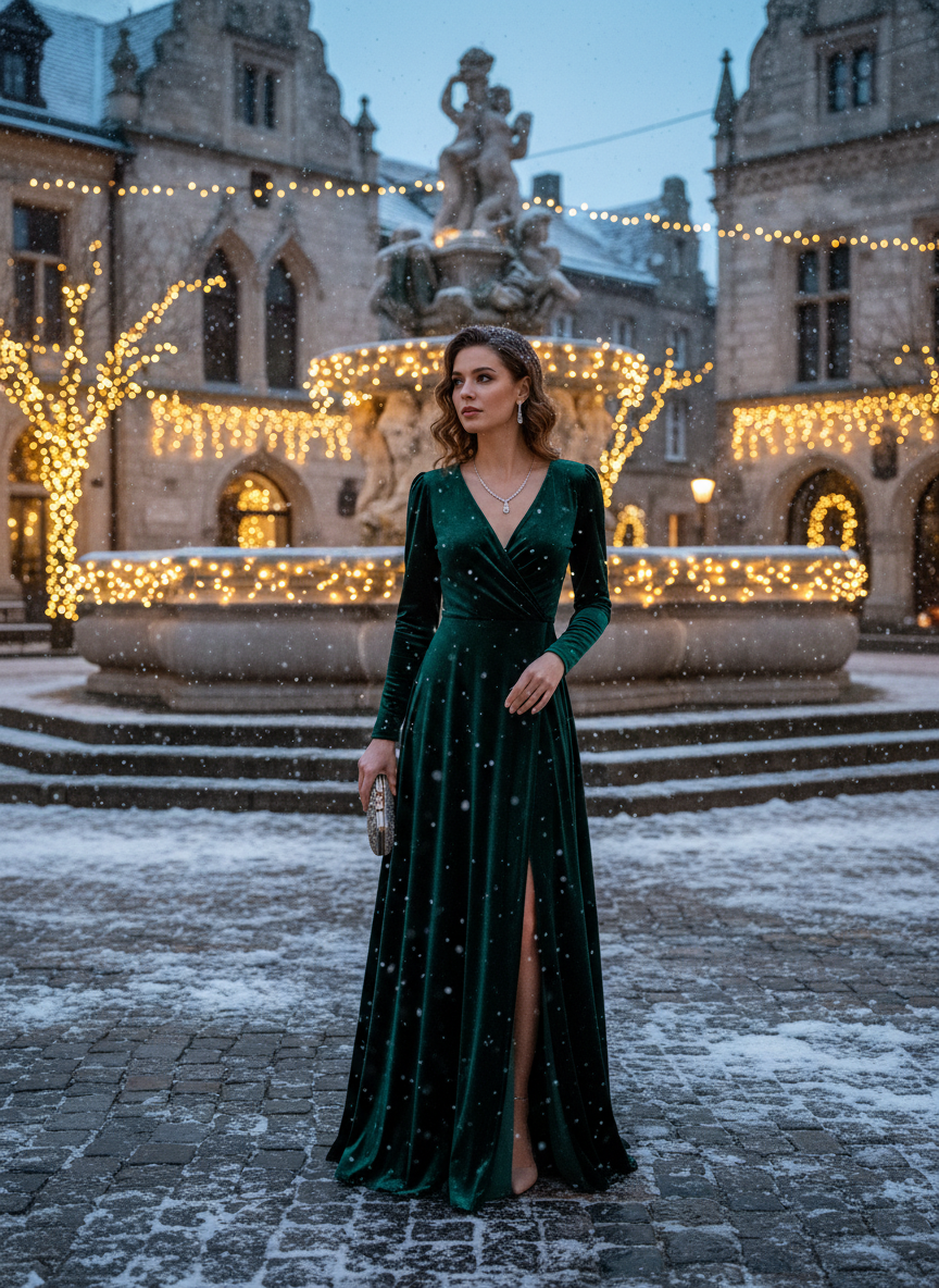 Deep Green Velvet Wrap Dress