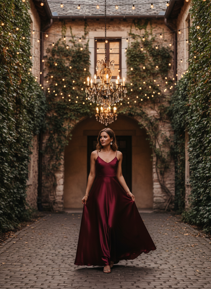 Burgundy Satin Slip Dress