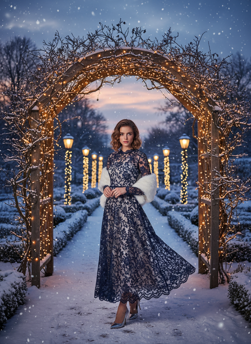 Navy Blue Lace Cocktail Dress