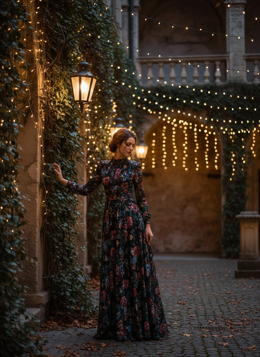 Moody Floral Long Sleeve Dress