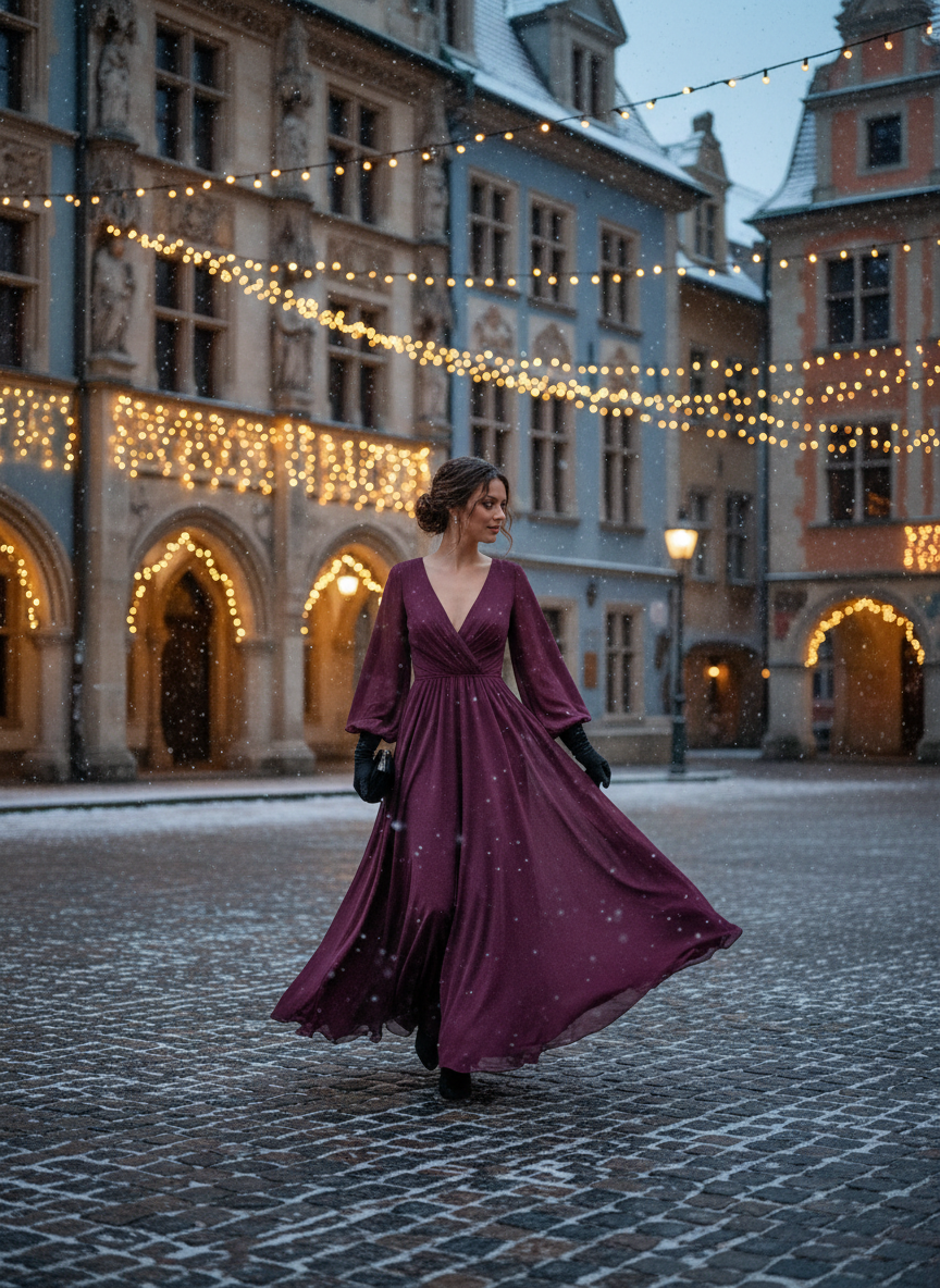 Plum Chiffon A-Line Dress