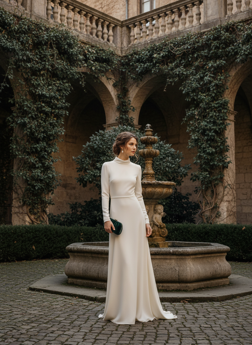 High Neck Crepe Dress