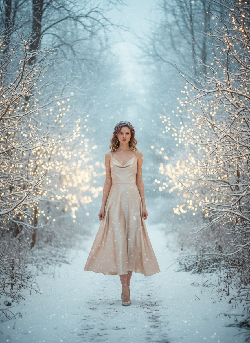 Champagne Satin Midi Dress