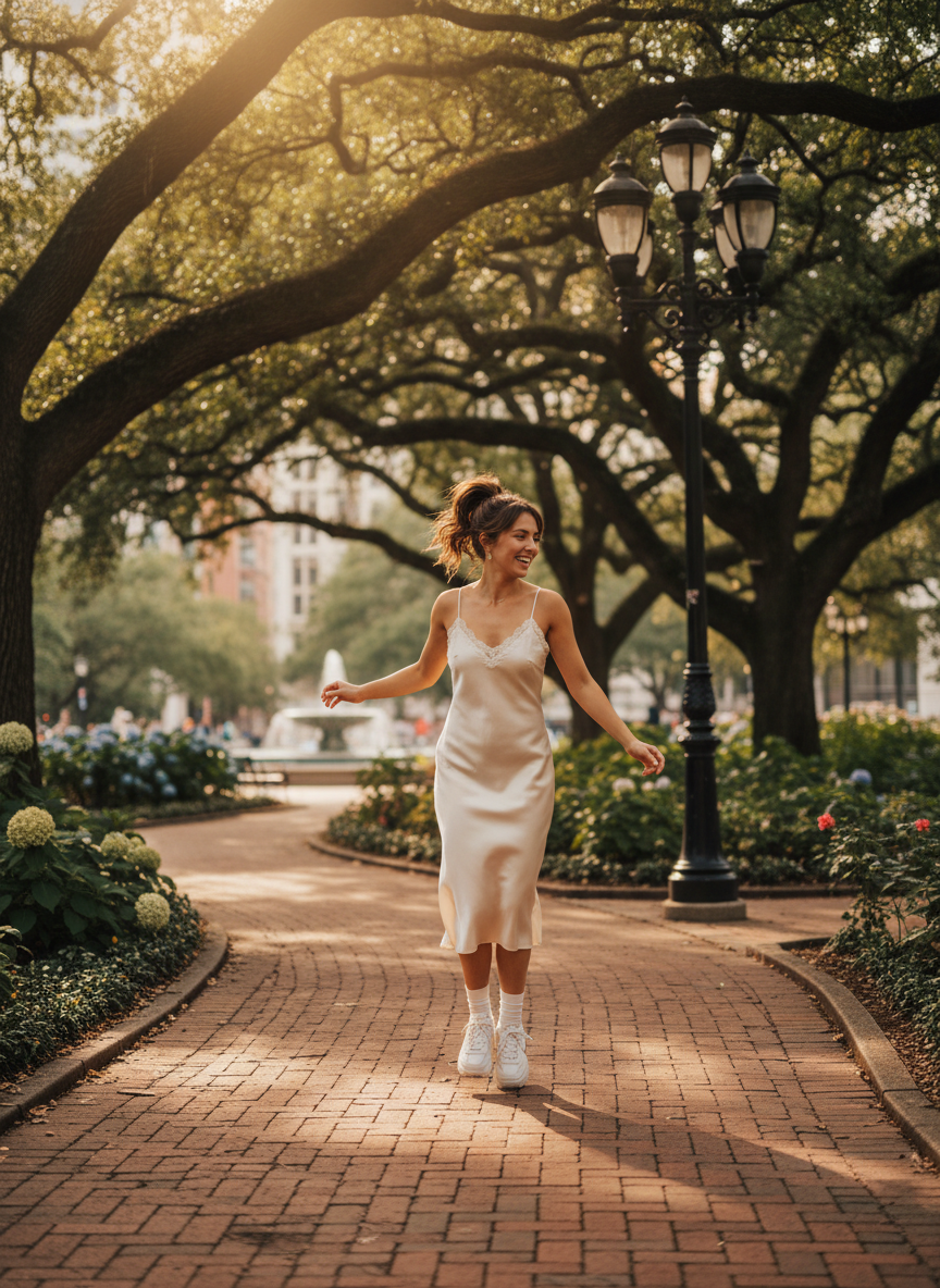 Slip Dress with Sneakers Summer Vibe
