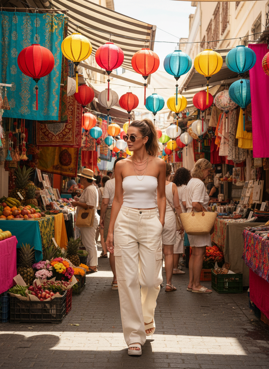 Cargo Pants with Tube Top Summer Outfit
