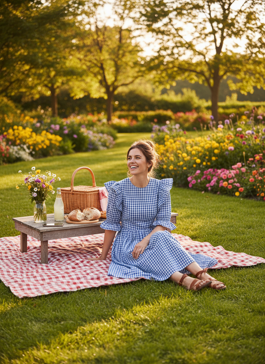 Gingham Dress with Sandals Style