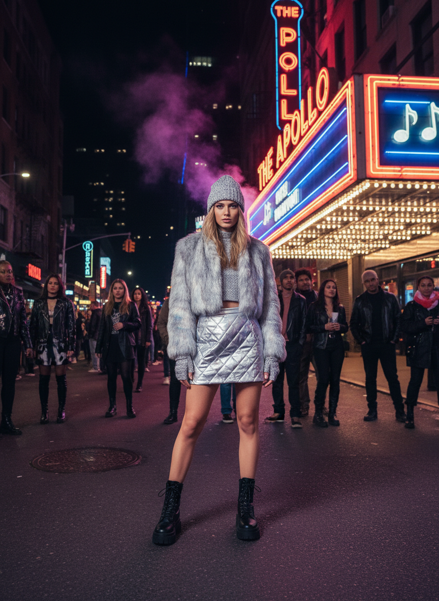 Silver Mini Skirt Winter Concert Outfit