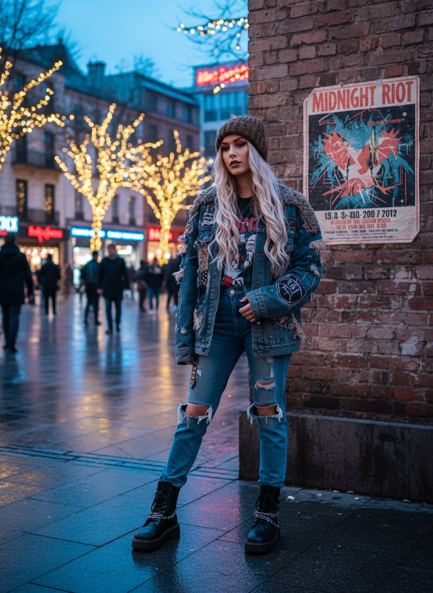 Distressed Denim Winter Concert Outfit