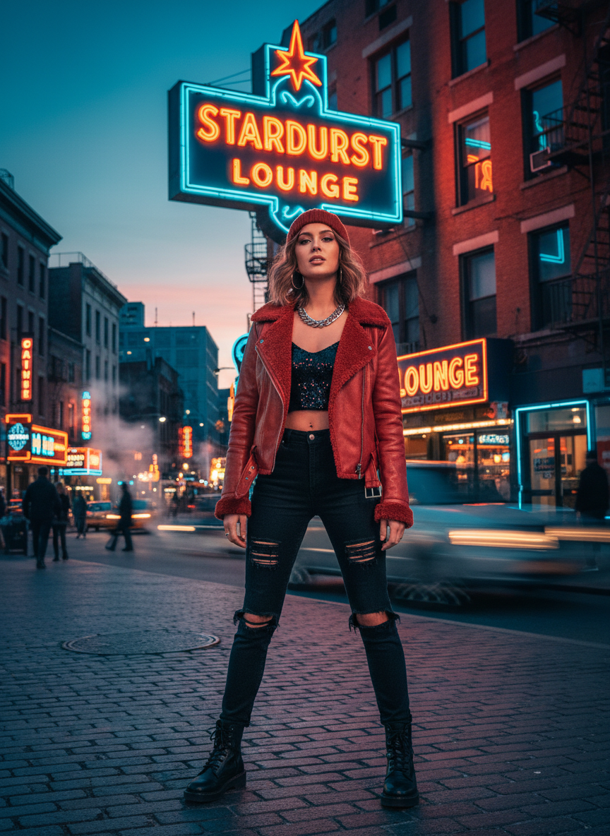 Red Leather Jacket Winter Concert Outfit