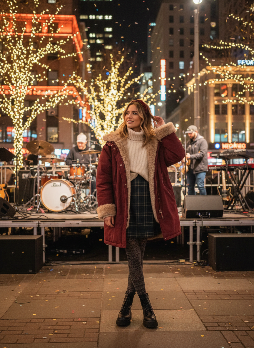 Turtleneck and Mini Dress Winter Concert Outfit