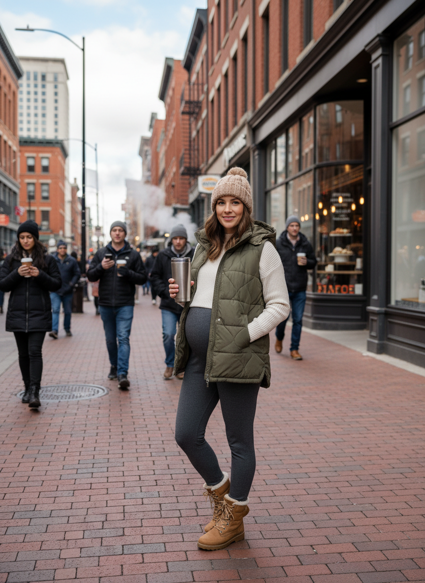 Maternity Leggings and Puffer Vest
