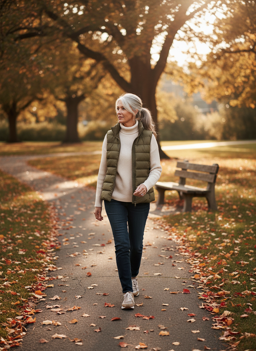 Puffer Vest and Turtleneck