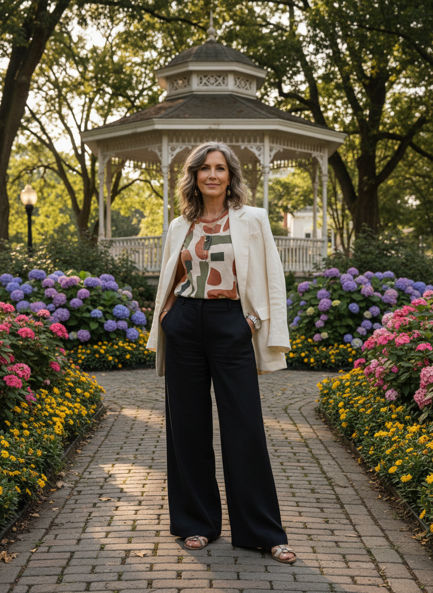 Wide Leg Trousers and Graphic Tee