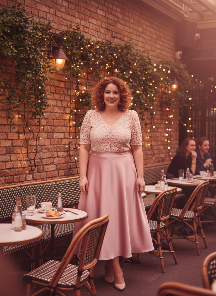 Pink Satin Midi Skirt